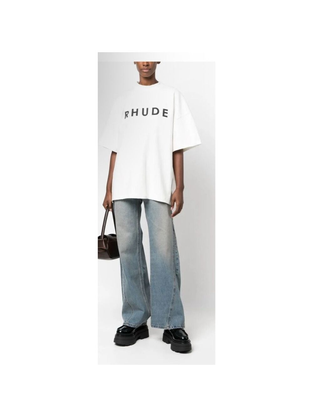New RHUDE Oversized Logo Short Sleeve Tee (Sweatshirt) Off White/Black, Size XL
